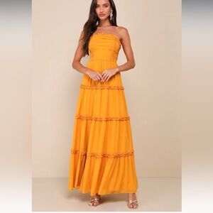 Lulu's Strapless Mustard Maxi Dress